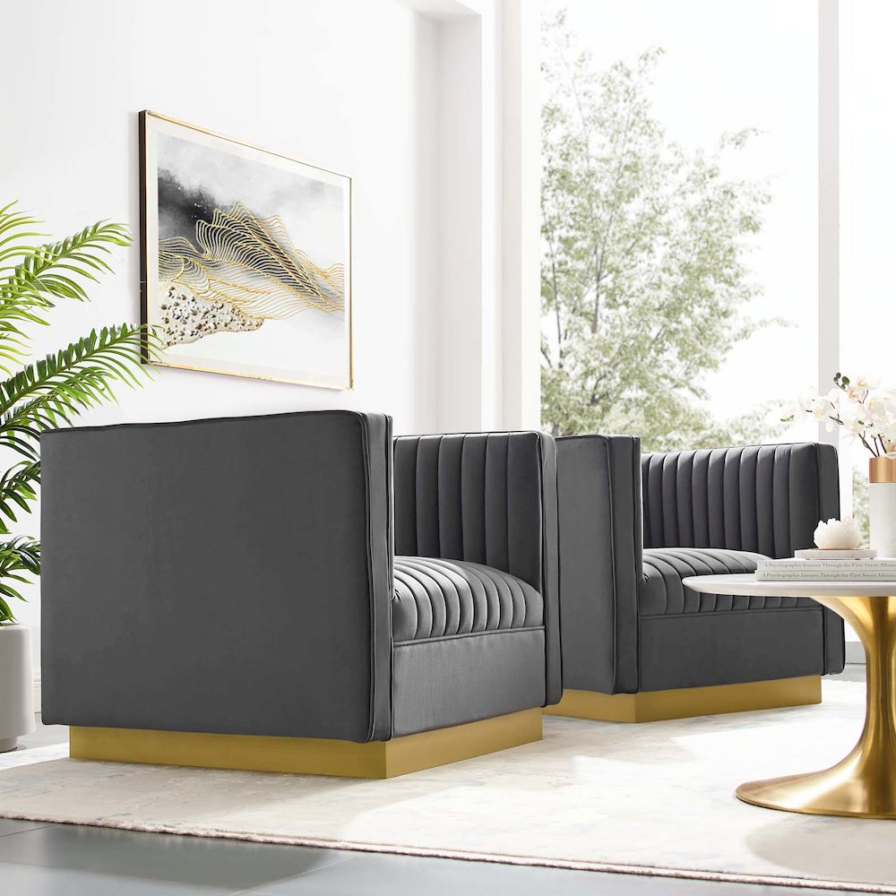 Vertical Channel Tufted Upholstered Performance Velvet Armchair Set of 2