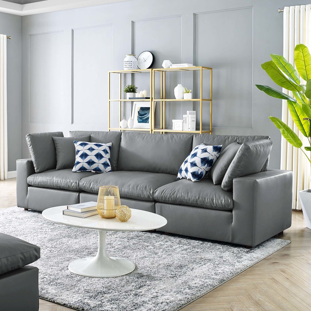 Commix Down Filled Overstuffed Vegan Leather 3-Seater Sofa