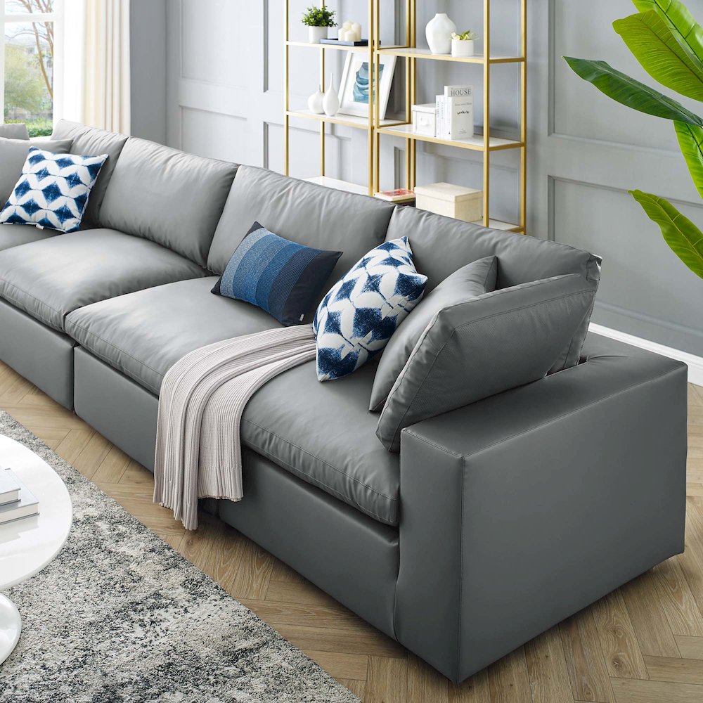Commix Down Filled Overstuffed Vegan Leather 4-Seater Sofa