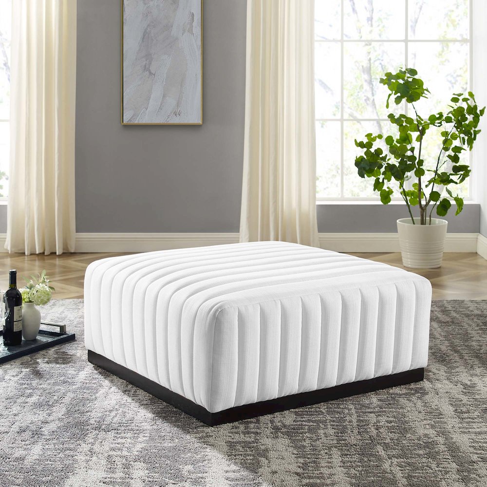 Conjure Channel Tufted Upholstered Fabric Ottoman