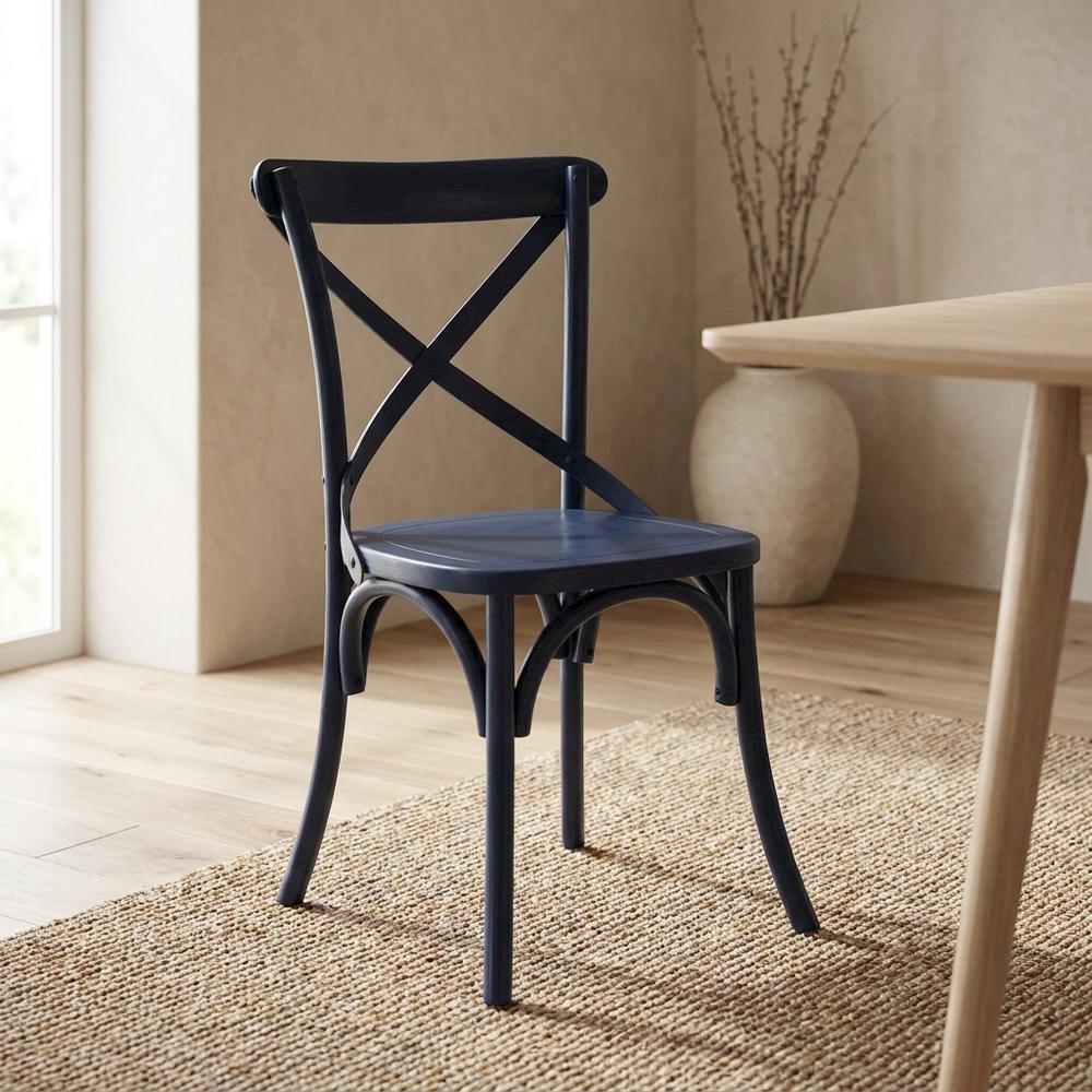 Solid Wood Dining Side Chair with Cushioned Seat for Dining Room, Midnight Blue