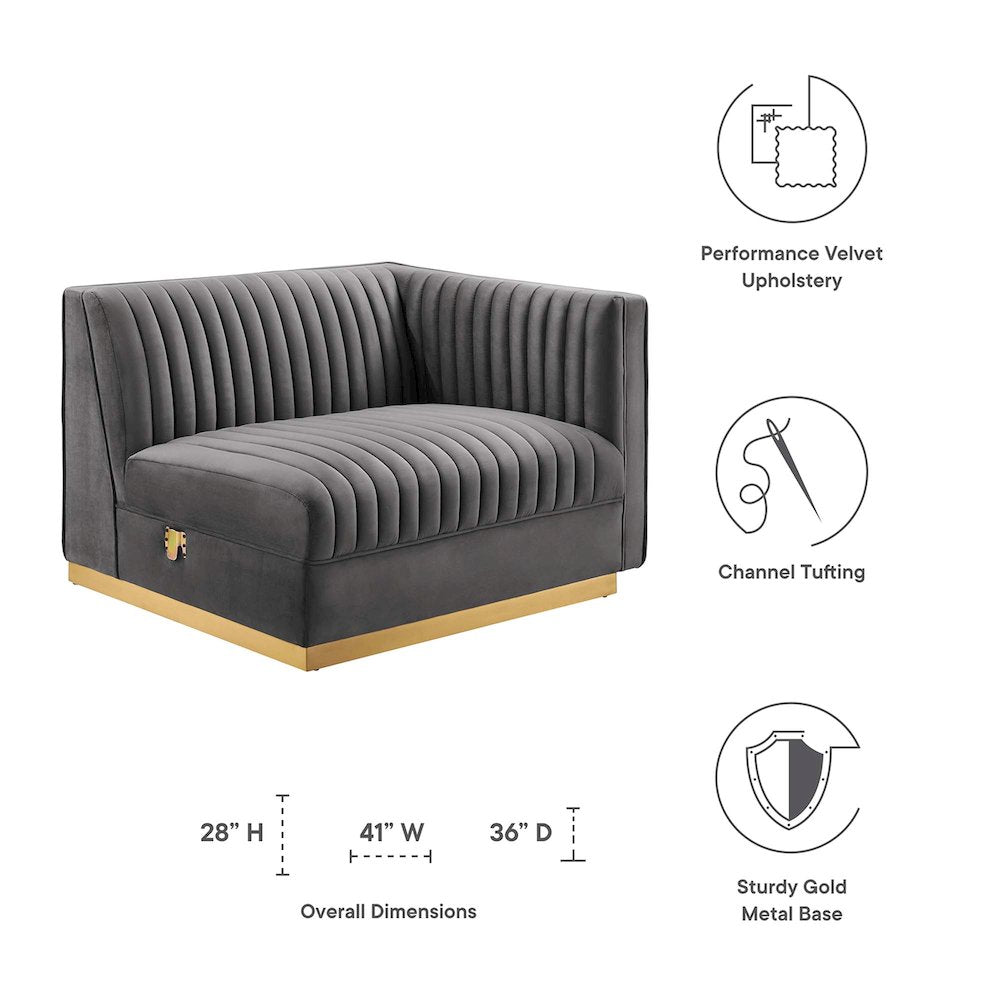 Channel Tufted Performance Velvet Modular Sectional Sofa Right-Arm Chair
