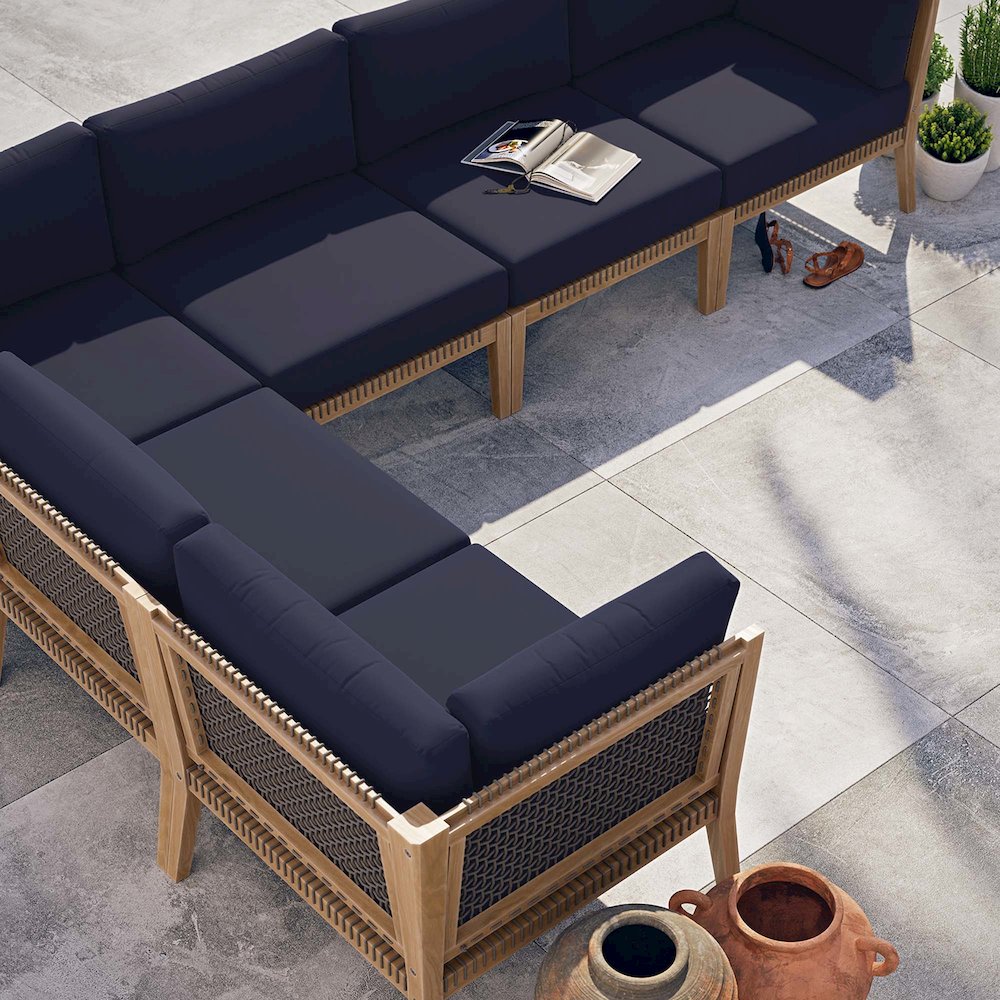 Clearwater 6-Piece Outdoor Patio Teak Wood Sectional Sofa