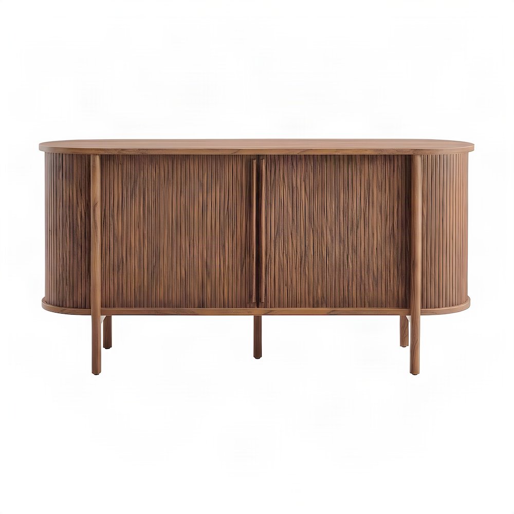 Curved Wood Sideboard Buffet Cabinet with Credenza Storage, Walnut