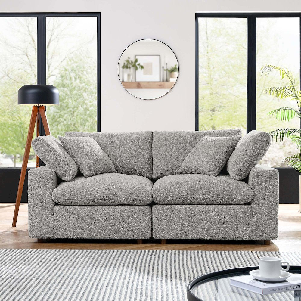 Commix Down Filled Overstuffed Boucle Fabric Loveseat