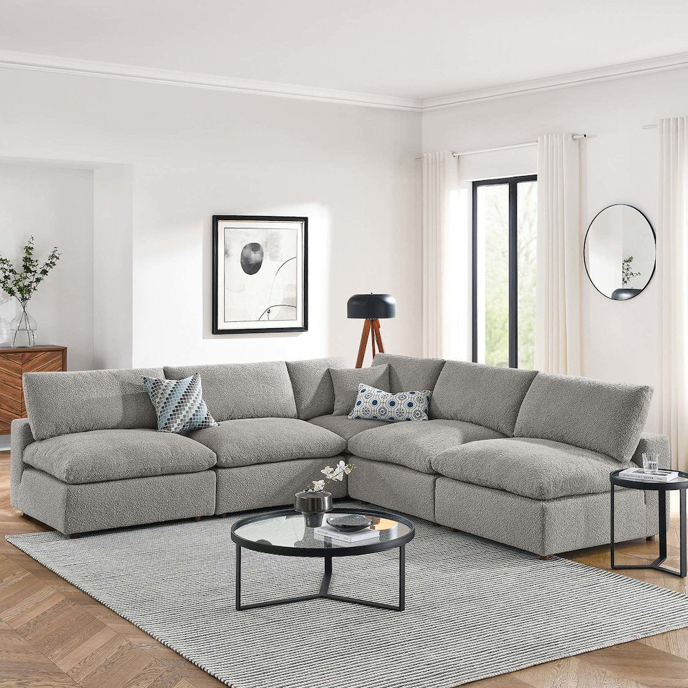 Commix 5-Piece Down Filled Overstuffed Boucle Fabric Sectional Sofa