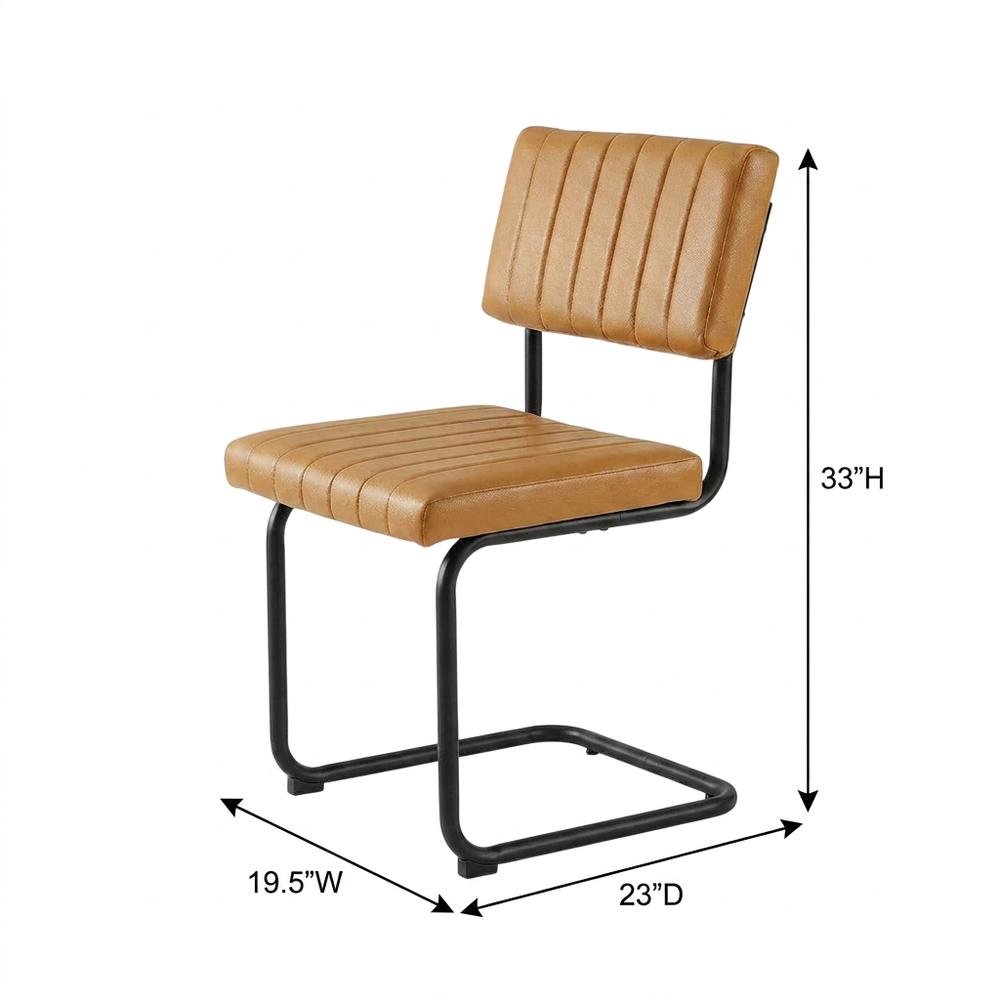 Vegan Leather Dining Side Chair with Cushioned Seat, Black Tan, Set of 2