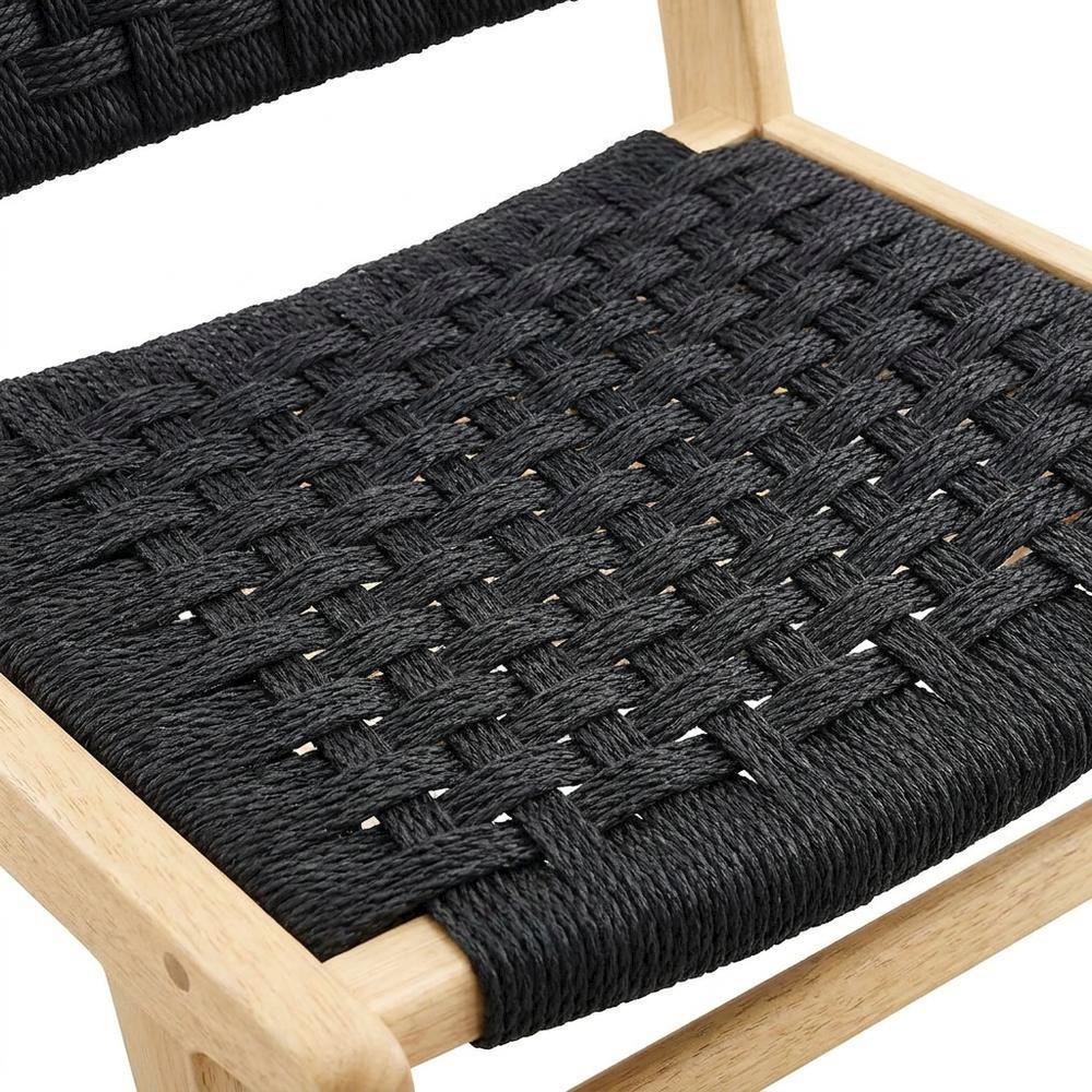 Woven Rope Wood Dining Side Chairs, Natural Black, Set of 2
