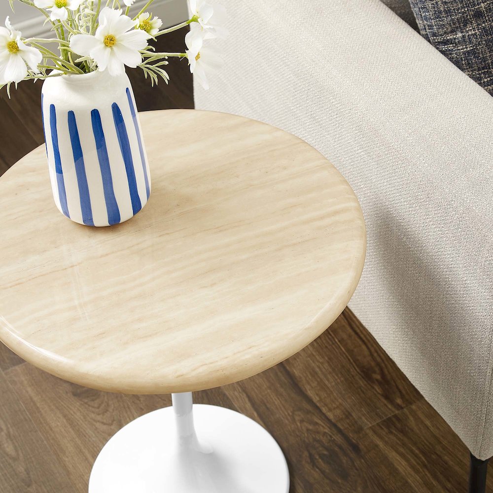 Lippa 20" Round Faux Travertine Side Table