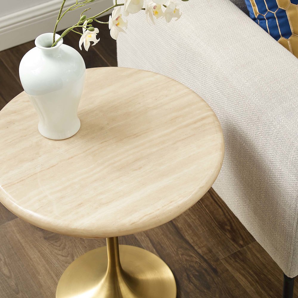 Lippa 20" Round Faux Travertine Side Table