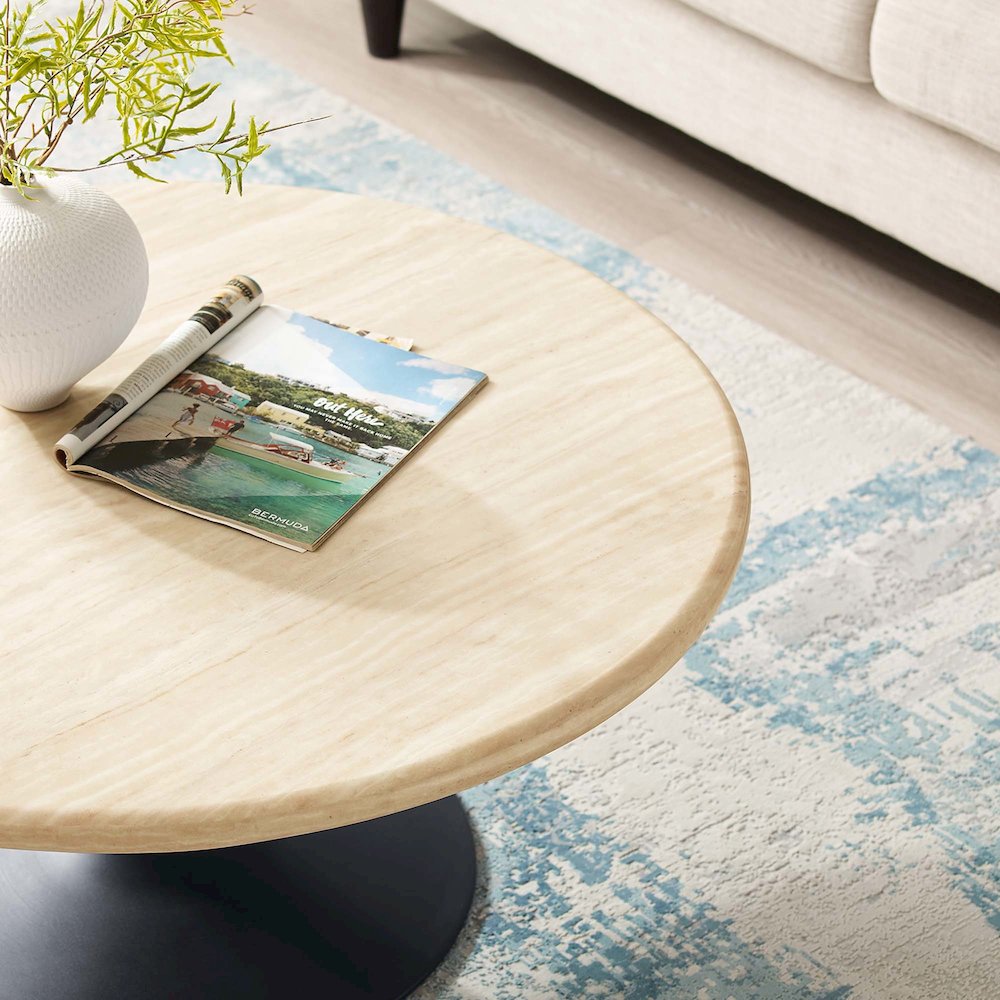 Lippa 36” Round Faux Travertine Coffee Table