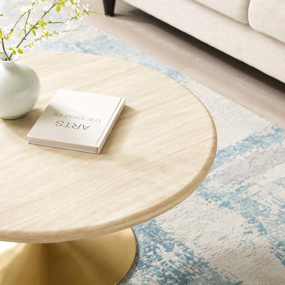 Lippa 36” Round Faux Travertine Coffee Table
