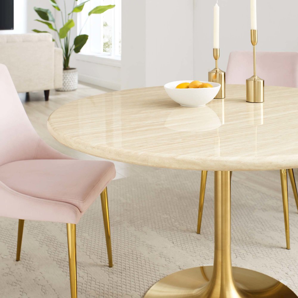Lippa 48" Round Faux Travertine Dining Table