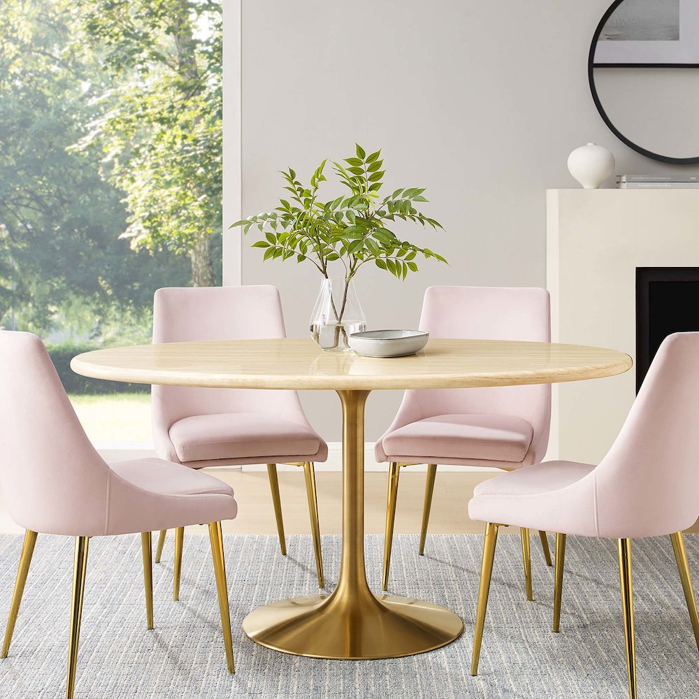 Lippa 60" Oval Faux Travertine Dining Table