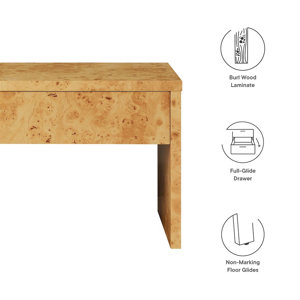 Hudson 1-Drawer Burl Wood Nightstand