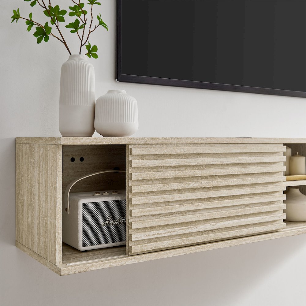 Render 70" Faux Travertine Wall-Mount Media Console TV Stand