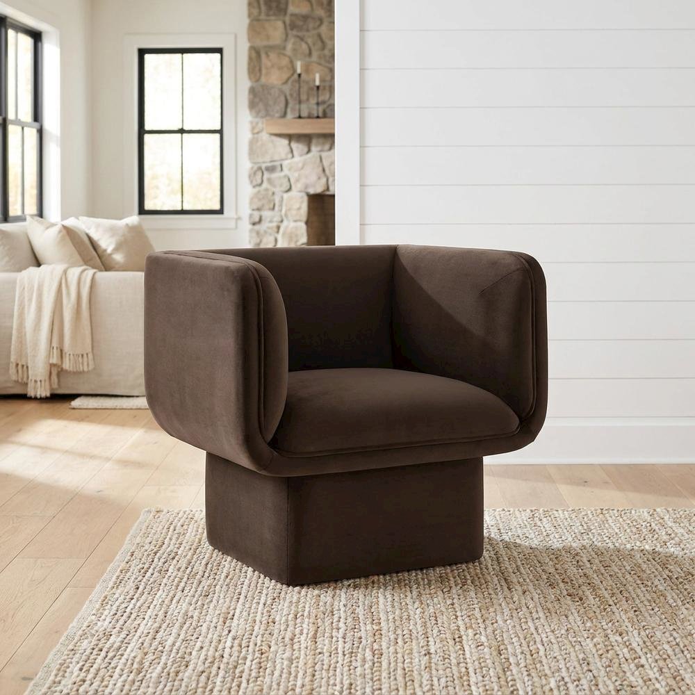 Performance Velvet Accent Chair with Padded Arms, Chocolate Brown