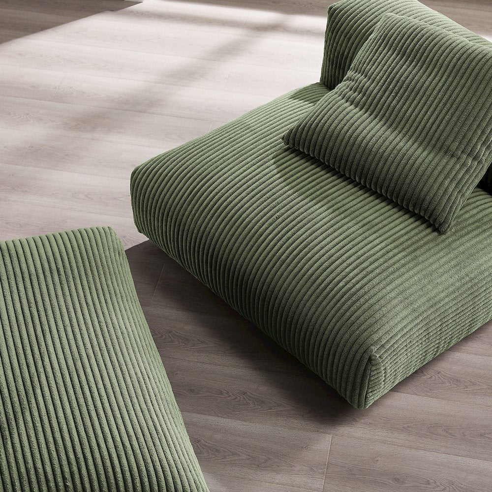 Solace Modular Corduroy Upholstered Armless Chair and Ottoman Set