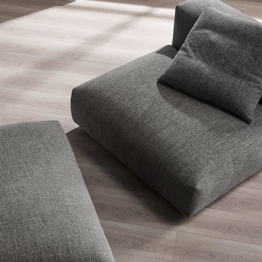 Solace Modular Upholstered Fabric Armless Chair and Ottoman Set