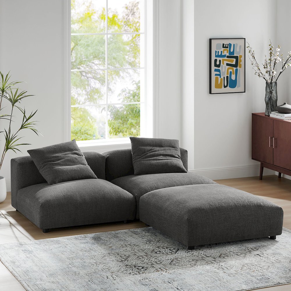 Solace 3-Piece Modular Upholstered Fabric Sectional Sofa