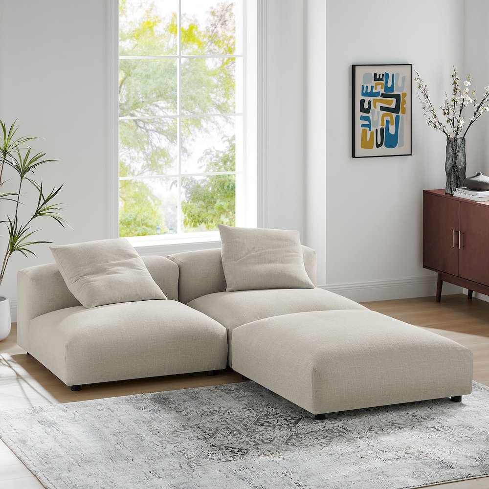 Solace 3-Piece Modular Upholstered Fabric Sectional Sofa
