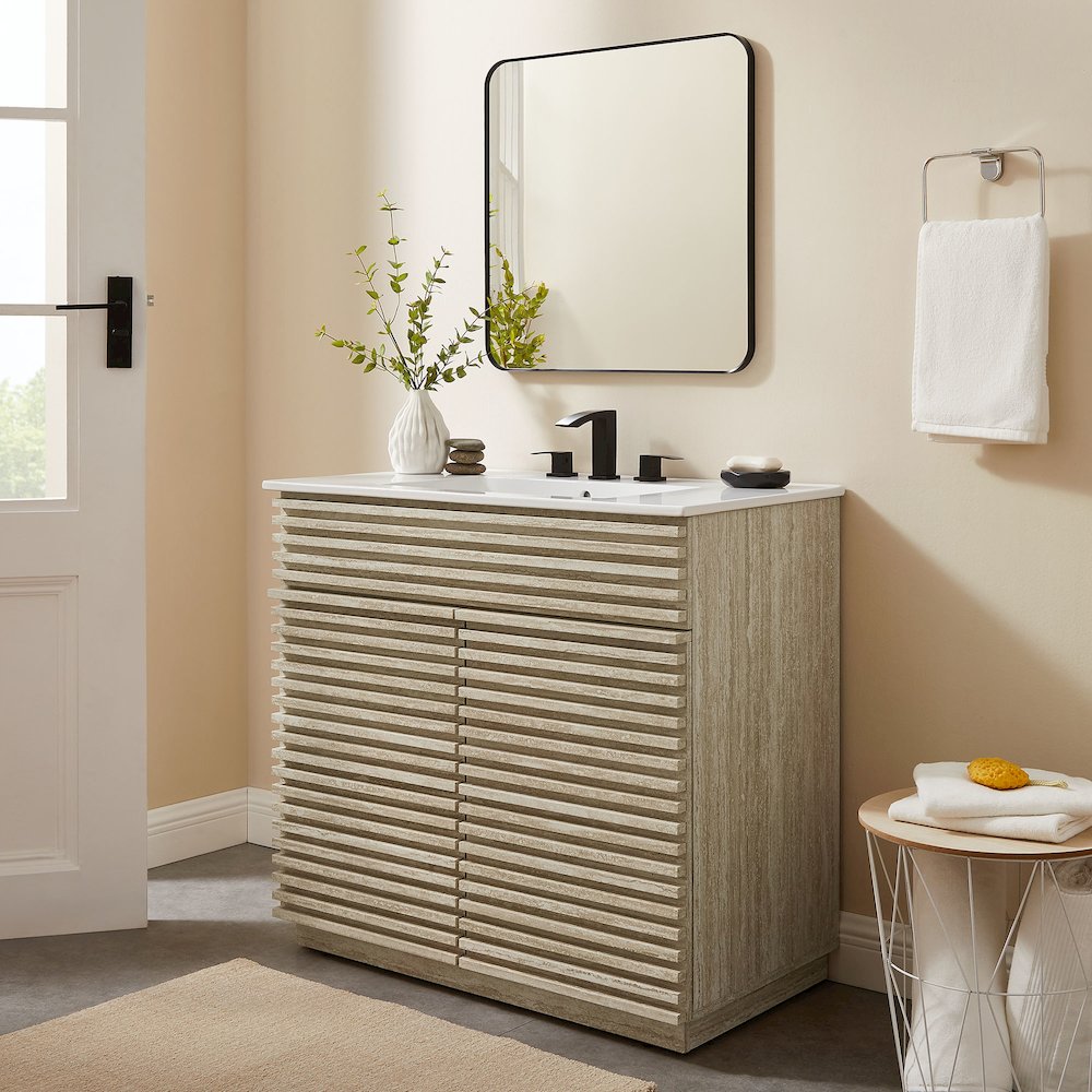 Render 36" Faux Travertine Bathroom Vanity With Sink