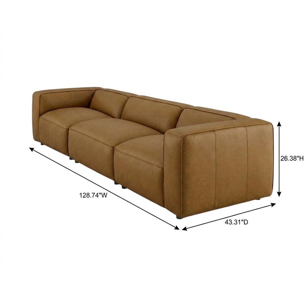 Upholstered Vegan Leather Modular Sectional Sofa with Mid-Century Style, Camel