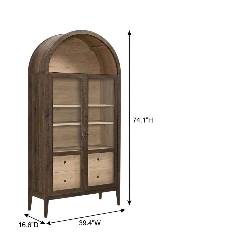 Wooden Arched Display Cabinet, Tall Curio with Storage, Walnut Light Oak