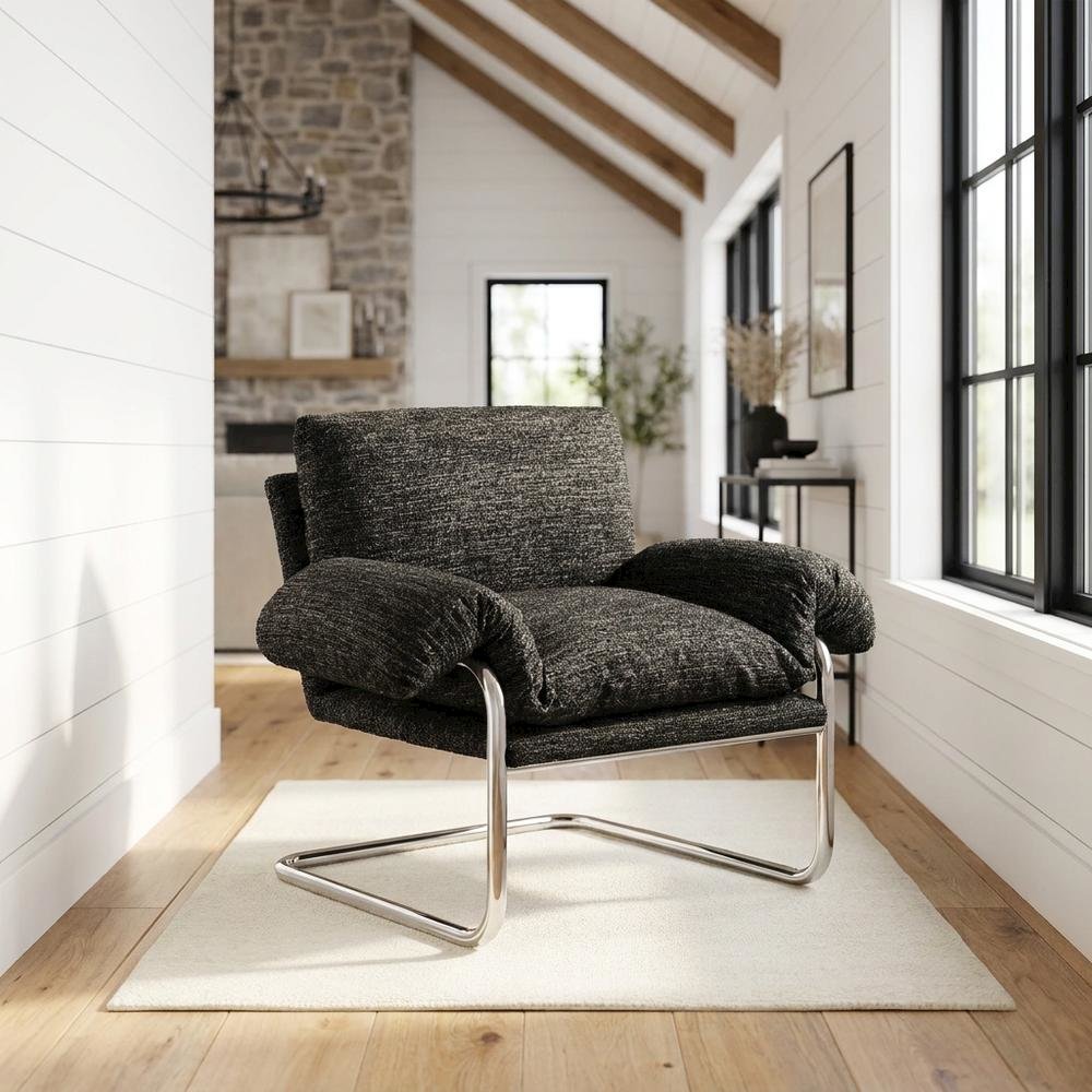 Boucle Fabric Accent Chair for Living Room, Bedroom, or Reading Nook, Charcoal