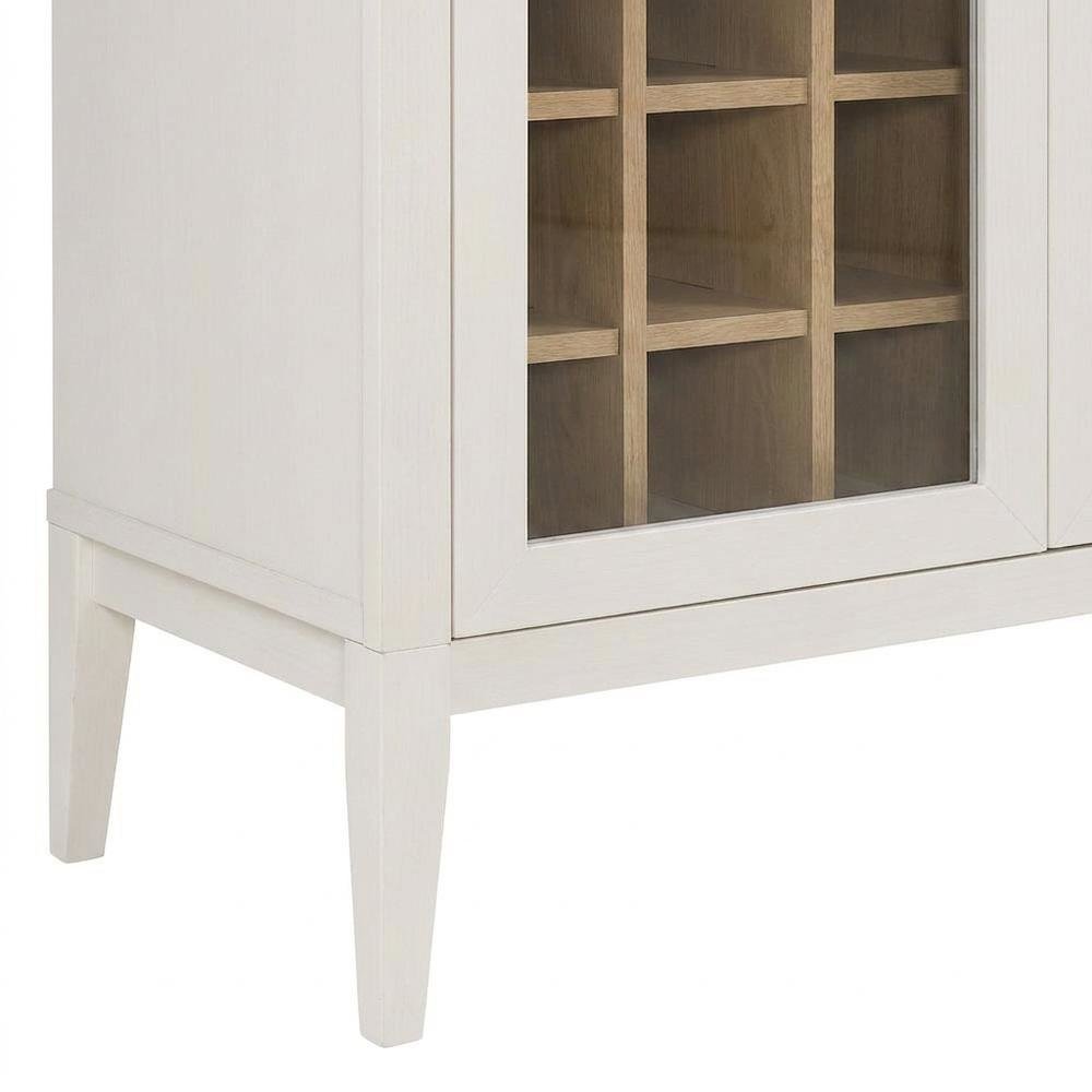 Wooden Tall Bar Cabinet with Arched Doors and Liquor Storage, Ivory Oak