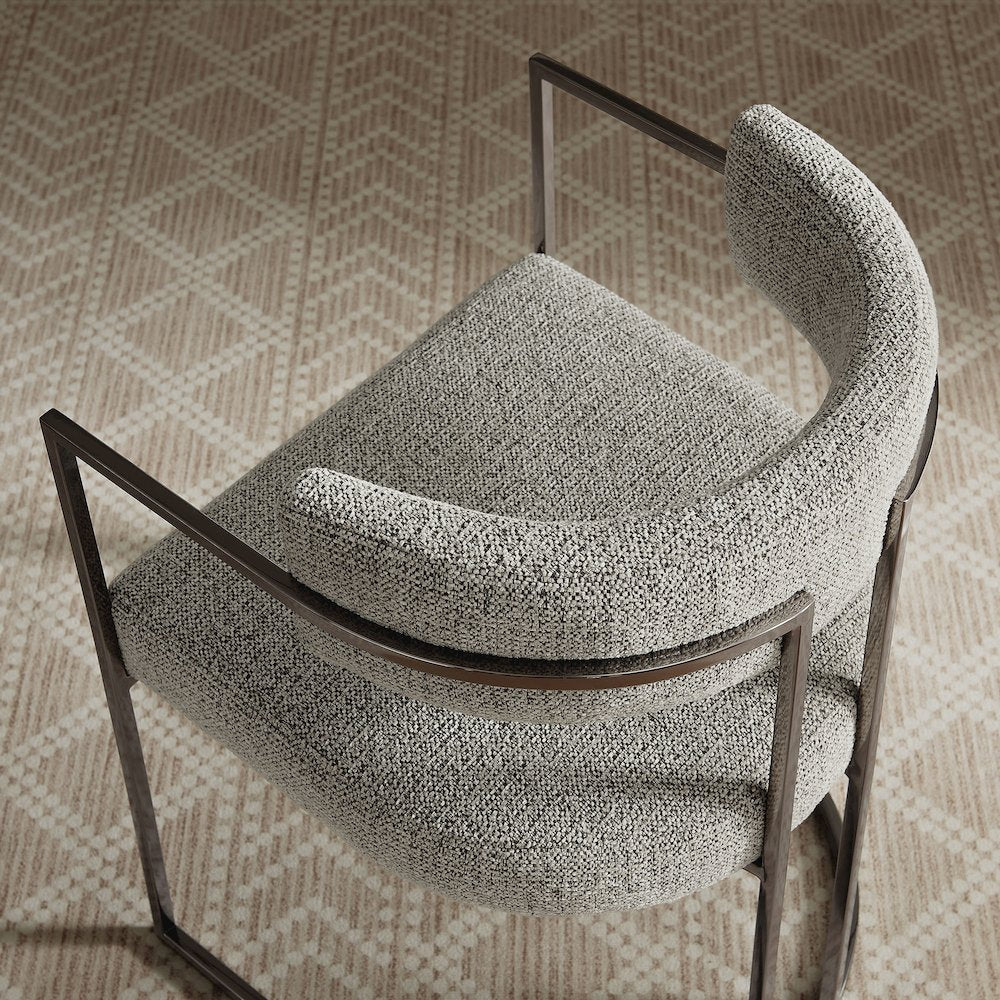 Huron Curved Back Fabric and Metal Dining Accent Chair