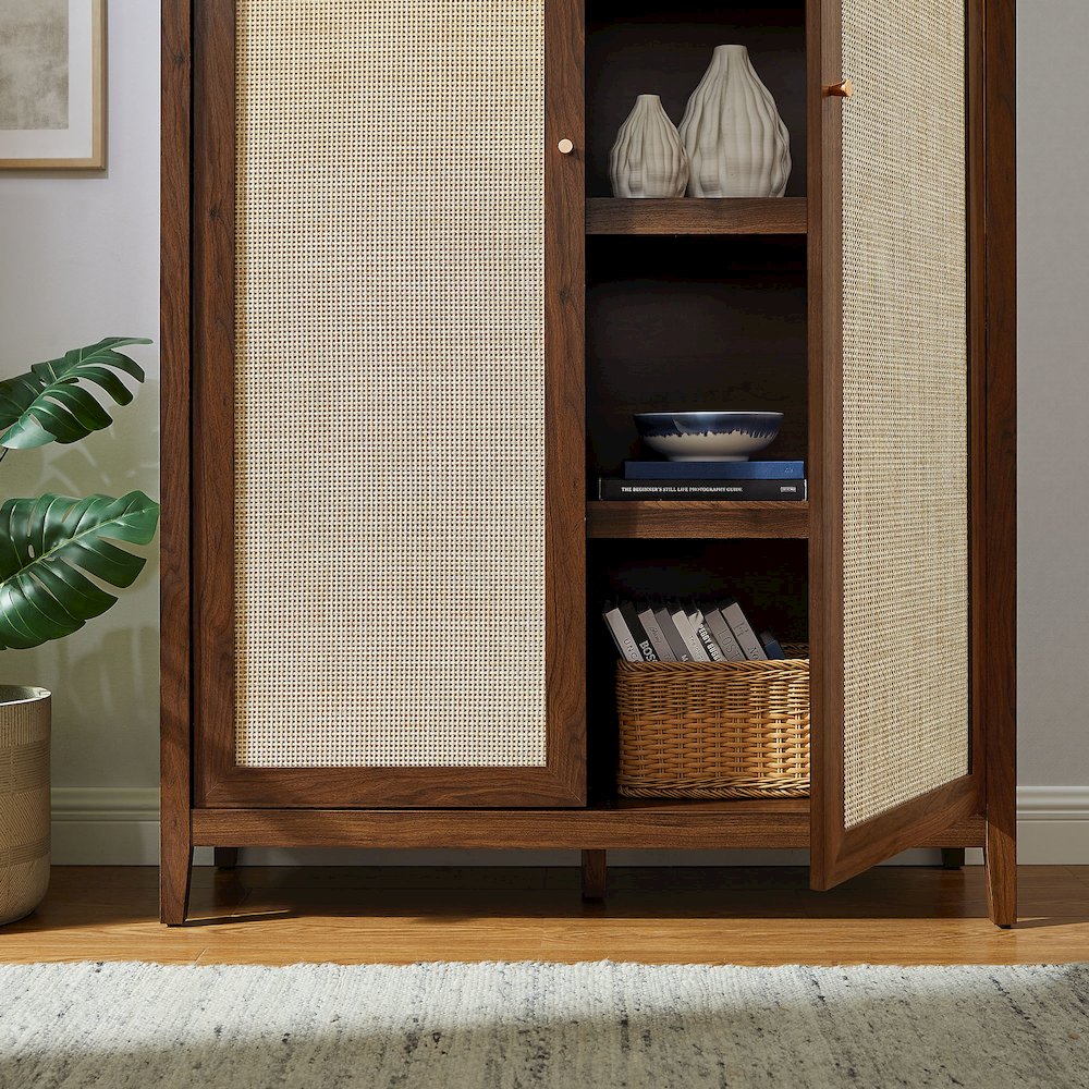 Calista 79" Tall Wide Rattan Arched Storage Cabinet