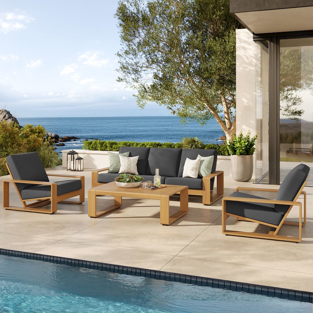 Lirienne 4-Piece Outdoor Patio Aluminum Faux Wood Furniture Set