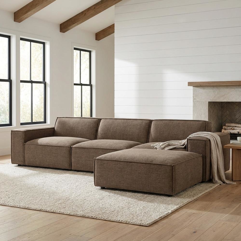 Performance Fabric Modular Sectional Sofa with Ottoman for Living Room, Mocha