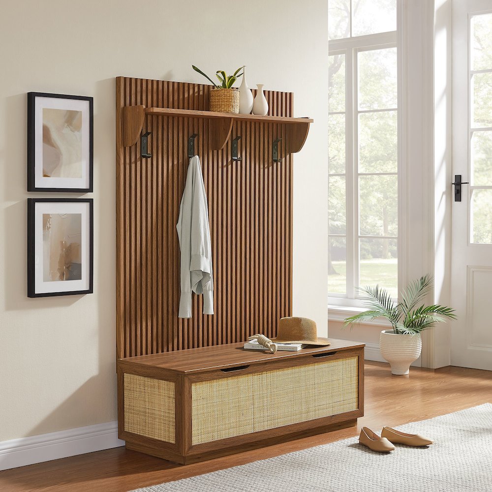 Soma Fluted 3-in-1 Hall Tree With Storage Bench and Coat Rack
