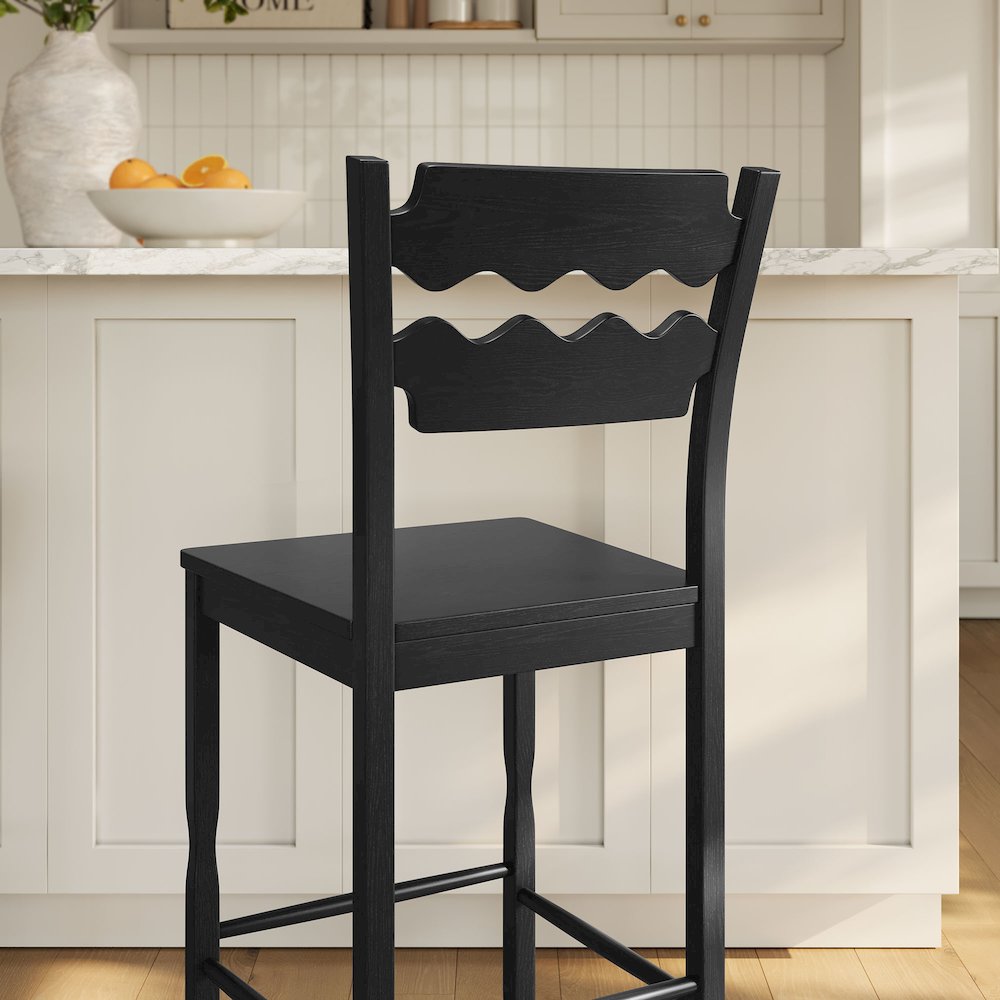 Jax Oak Wood Bar Stool With Wavy Razor Back