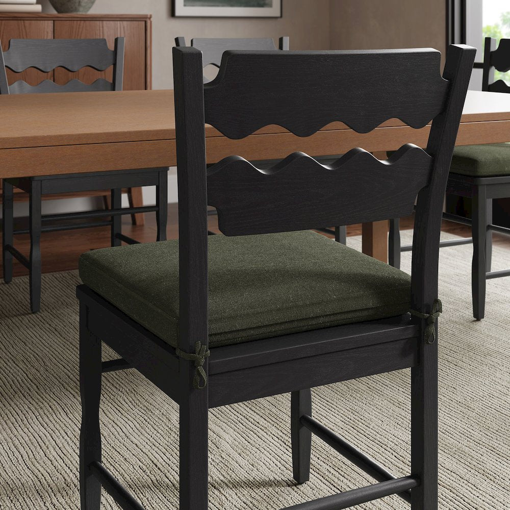 Jax Oak Wood Dining Chair With Wavy Razor Back and Cushion