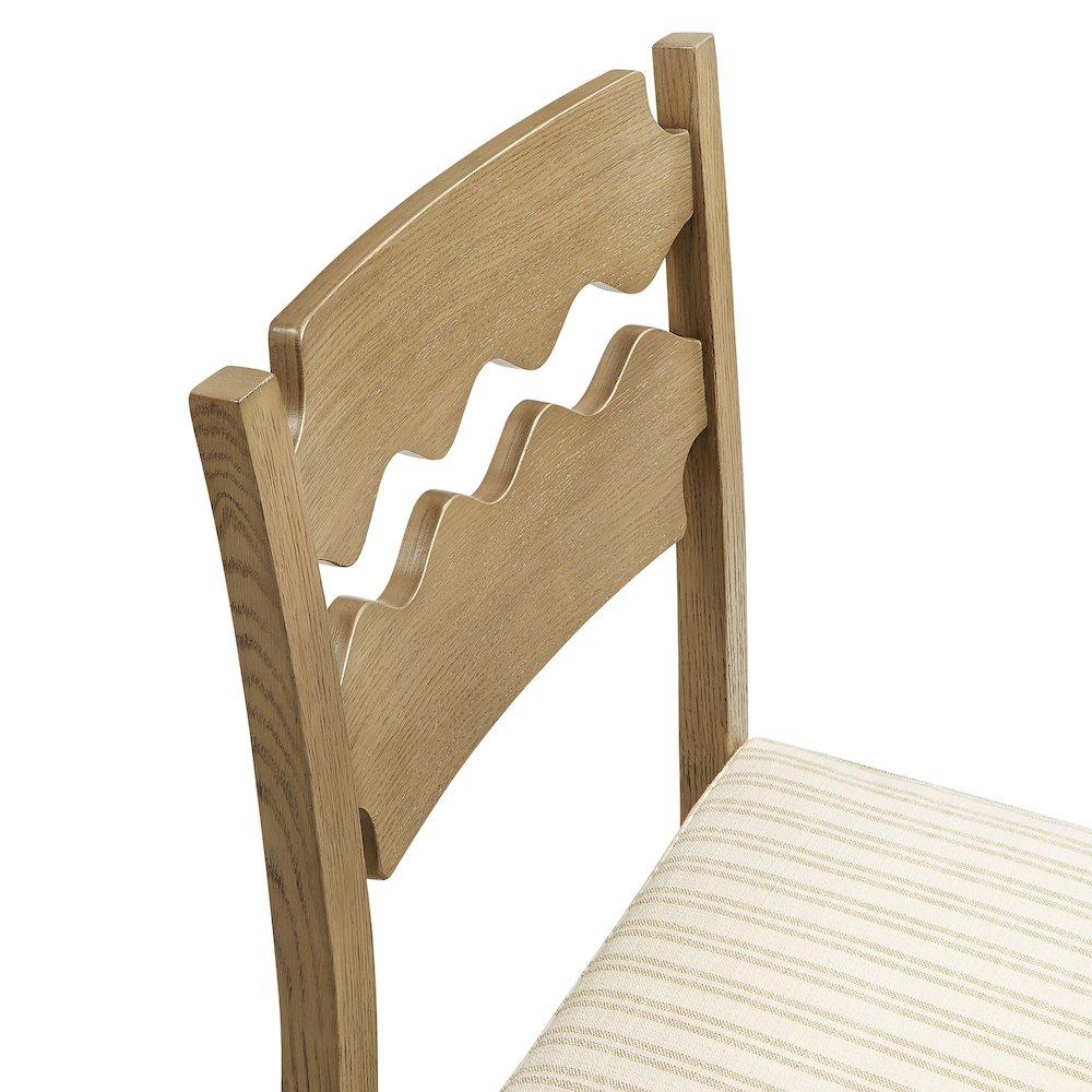 Jax Oak Wood Counter Stool With Wavy Razor Back and Cushion