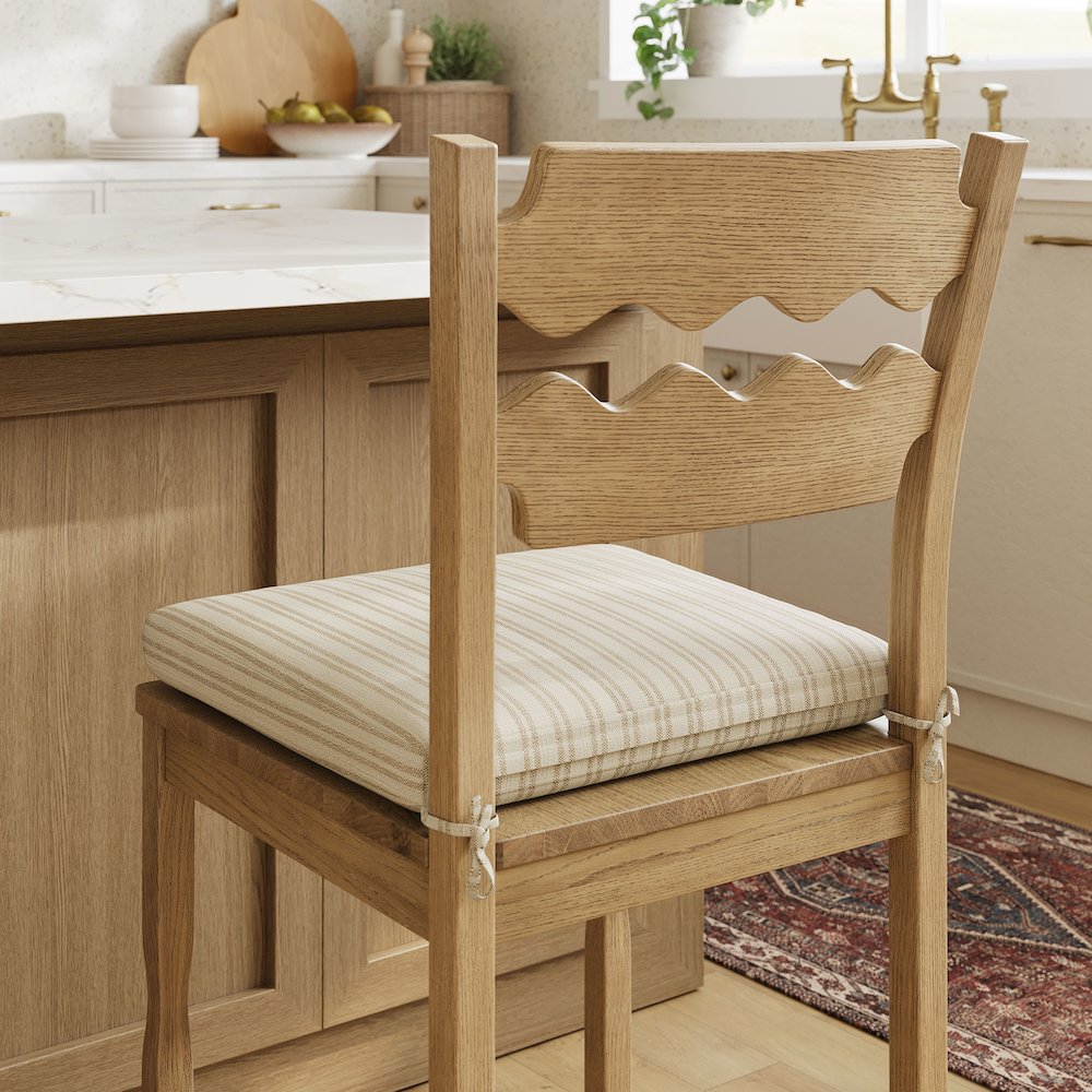 Jax Oak Wood Counter Stool With Wavy Razor Back and Cushion