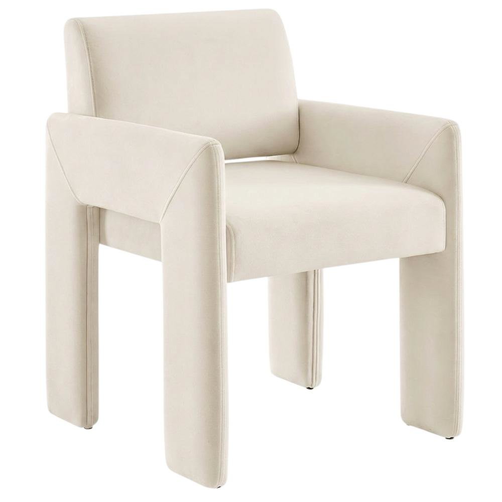 Performance Velvet Dining Armchair with Stain-Resistant Fabric, Alabaster