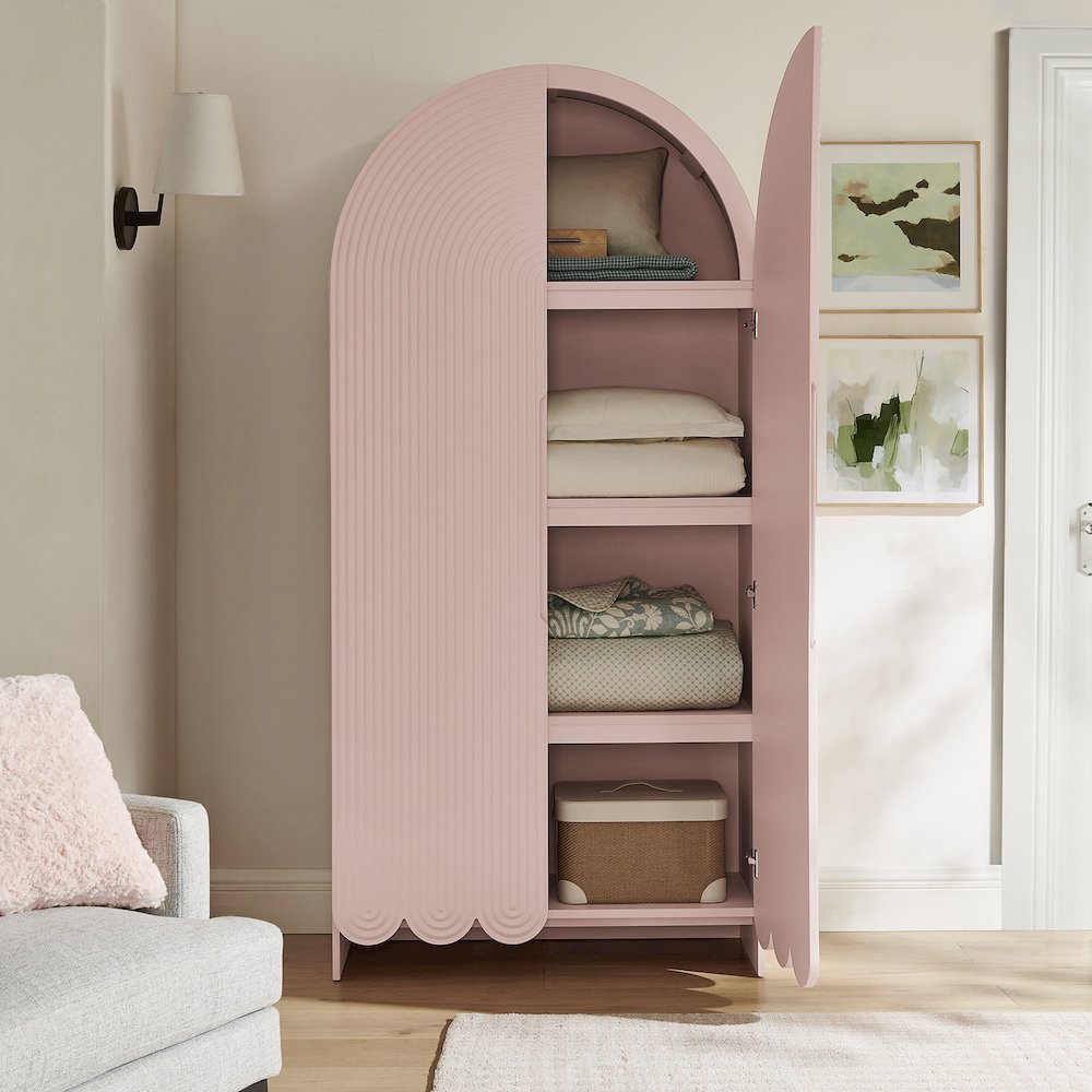 Dahlia 78 Inch Fluted and Scalloped Arched Storage Cabinet