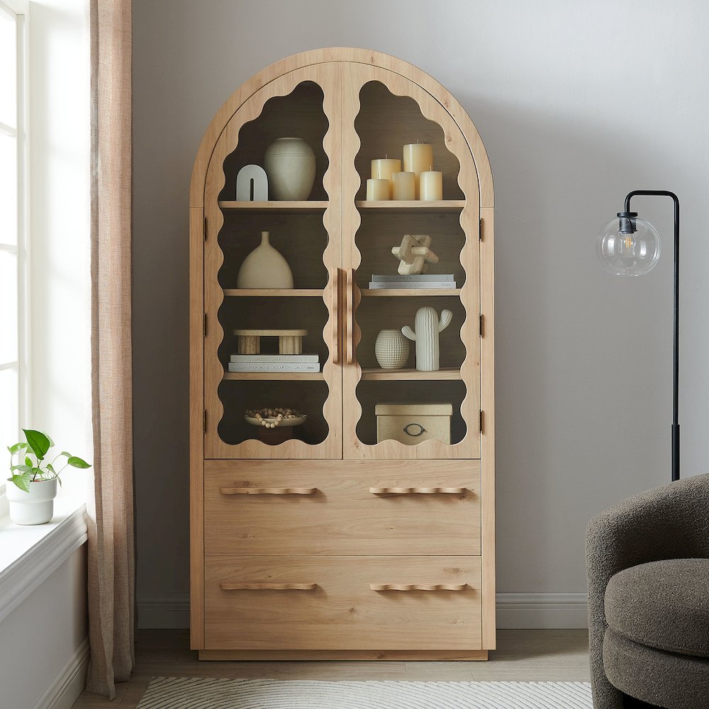 Rory 76 Inch Arched Kitchen Pantry Display Cabinet