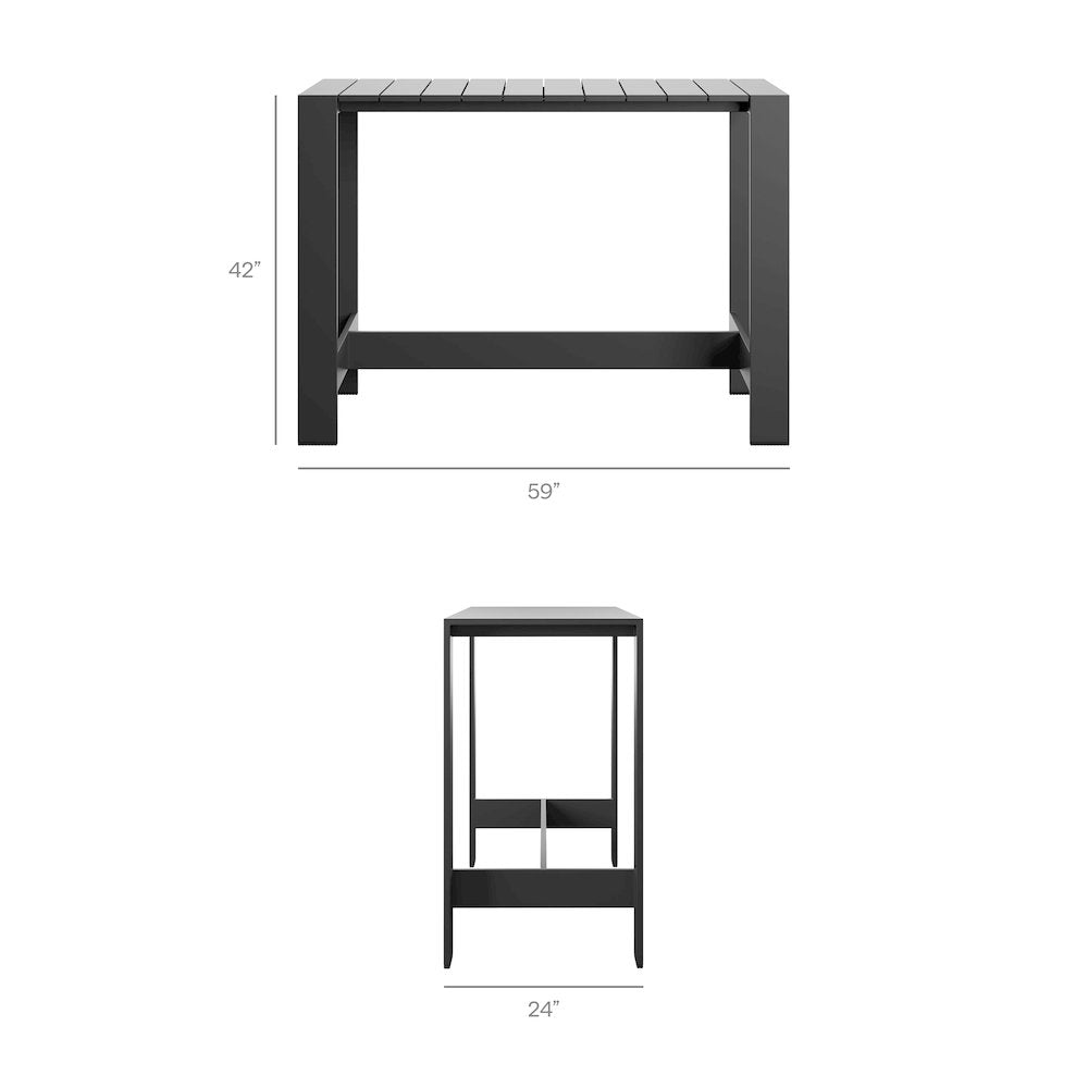 Tahoe 59 Inch Rectangle Outdoor Patio Aluminum Bar Table