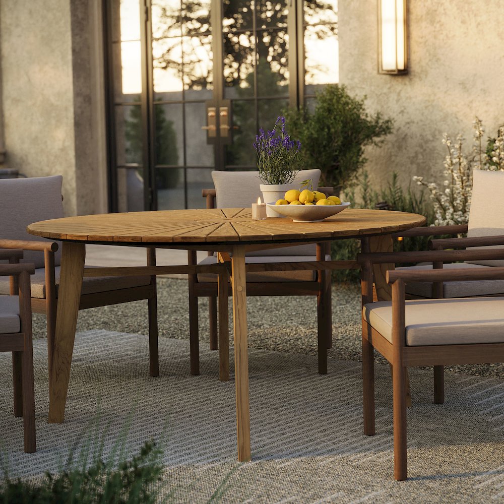 Cielo 59" Sunburst Outdoor Patio Teak Dining Table