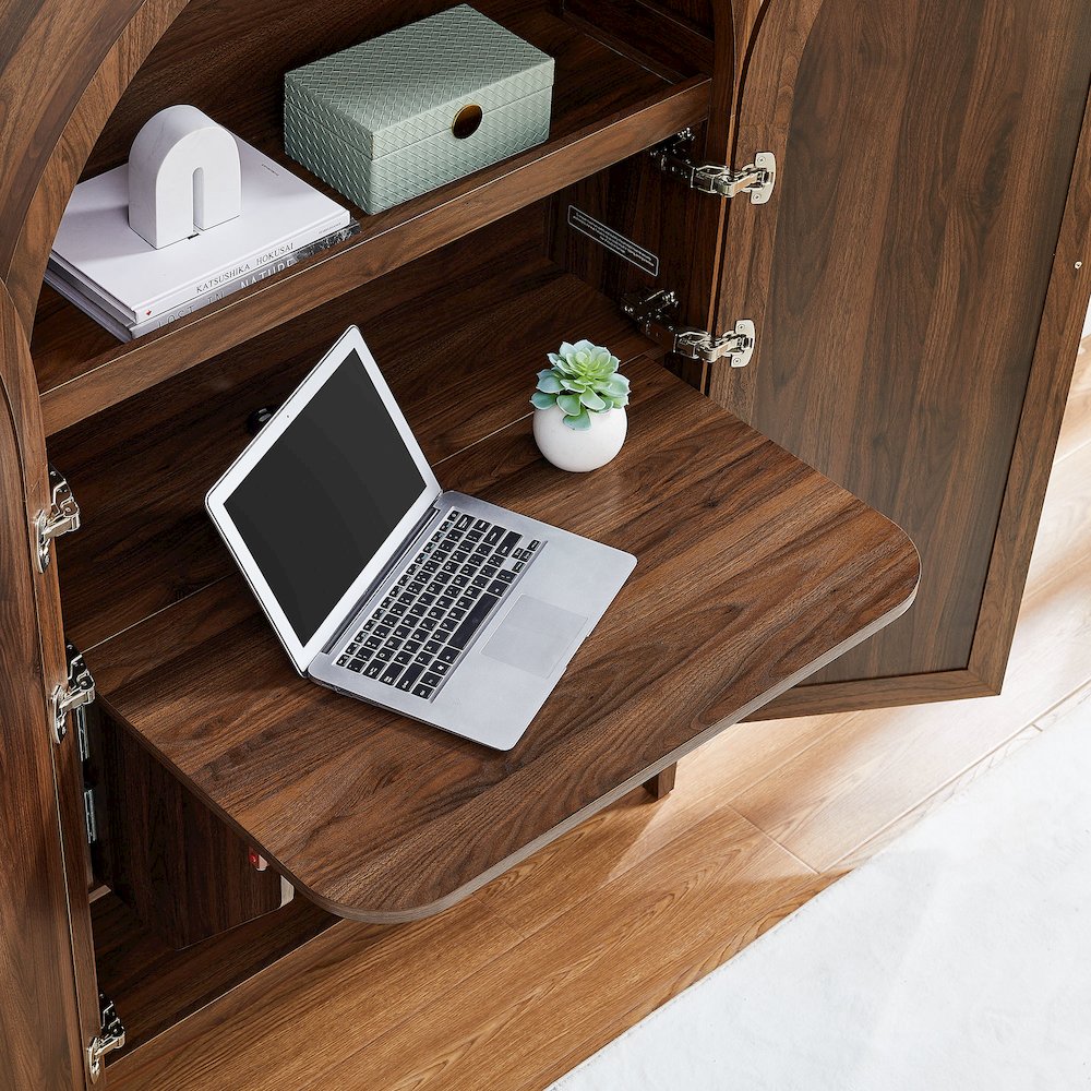 Calista 63 Inch Arched Storage Cabinet With Folding Desk