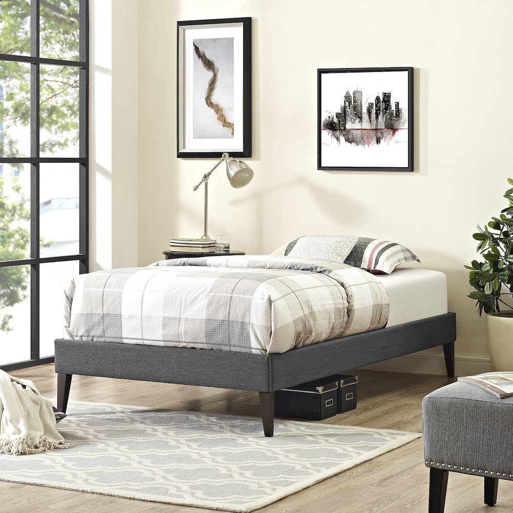 Sharon Fabric Twin Bed Frame with Squared Tapered Legs