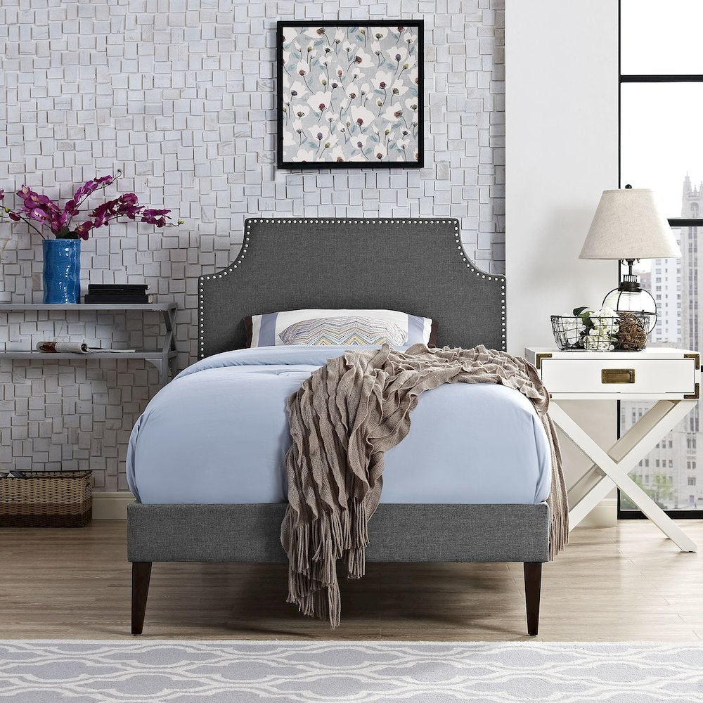 Laura Fabric Twin Platform Bed with Squared Tapered Legs