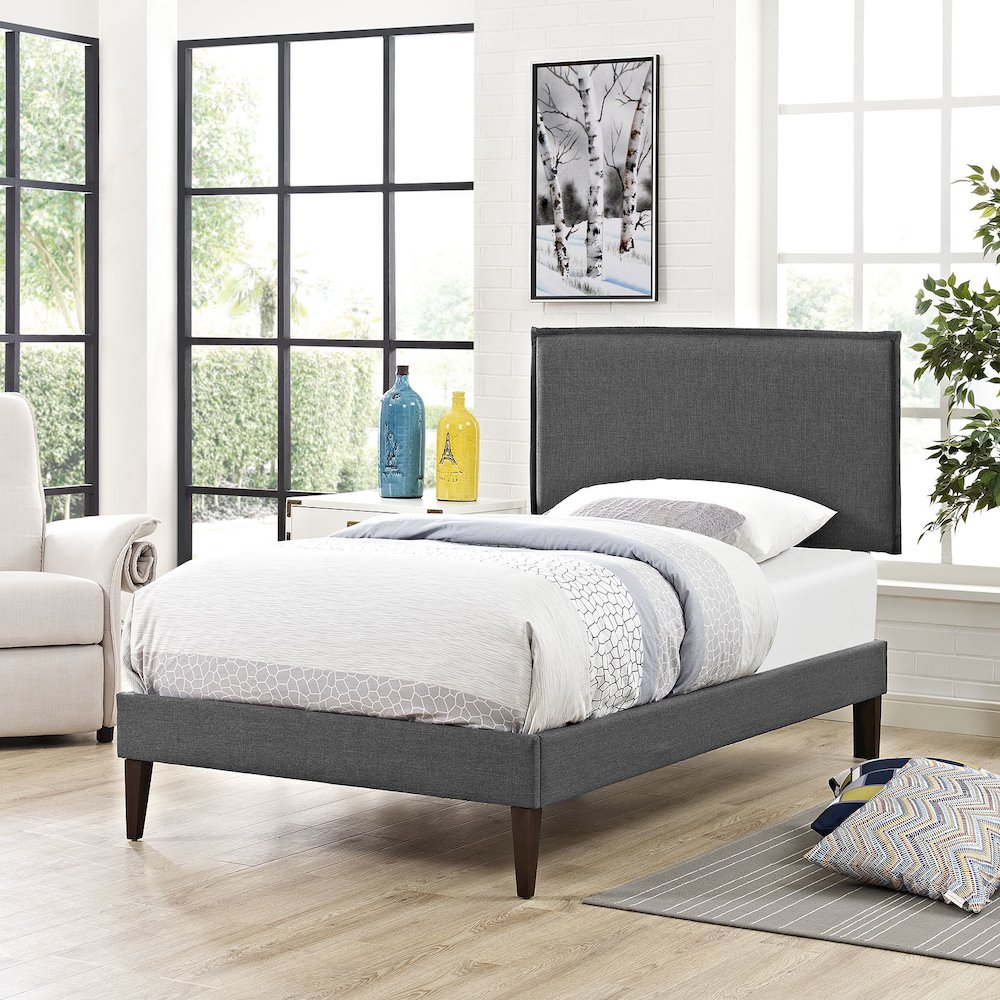 Camille Fabric Twin Platform Bed with Squared Tapered Legs