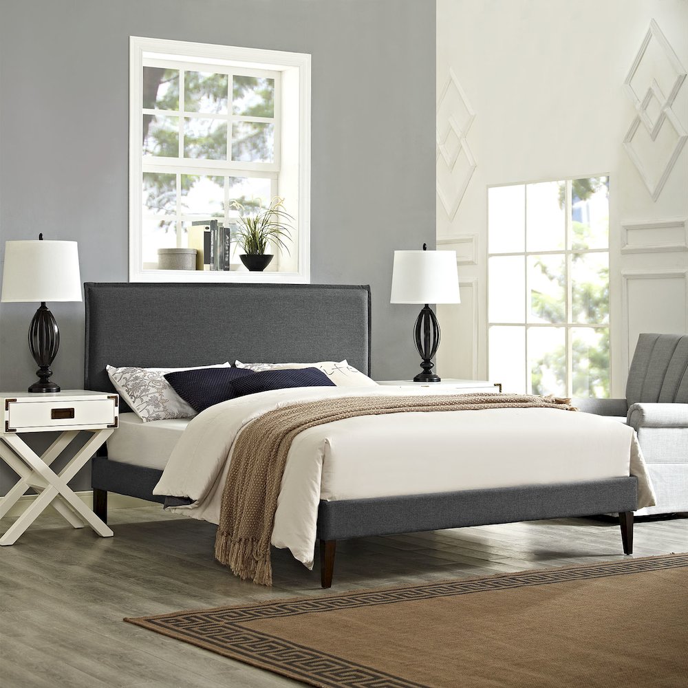 Camille Fabric Full Platform Bed with Squared Tapered Legs