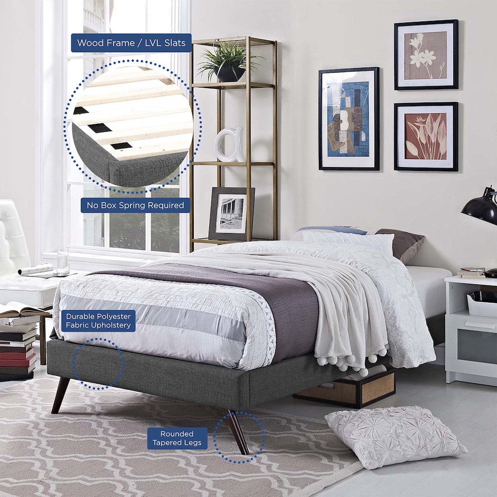 Loryn Fabric Twin Bed Frame with Round Splayed Legs